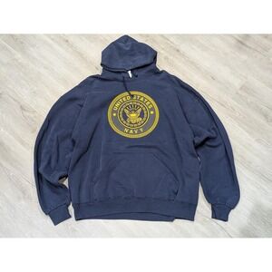 VTG US Navy Hoodie Mens XL Blue Soffe Pullover Fleece Logo Graphic Front Back